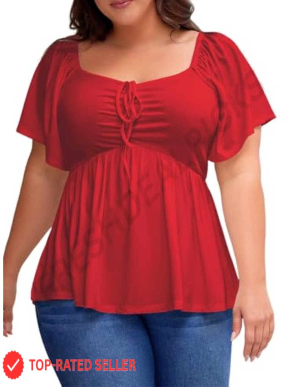 Plus Size Sweetheart Neck Peplum Blouse Short Sleeve Shirred Top